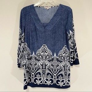 Dress Barn Embroidered Denim Chambray Top Size S